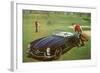 Golfers with Sports Car on Golf Course-null-Framed Art Print