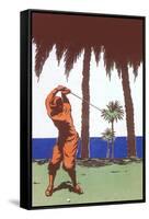 Golfing Amid Palm Trees-null-Framed Stretched Canvas