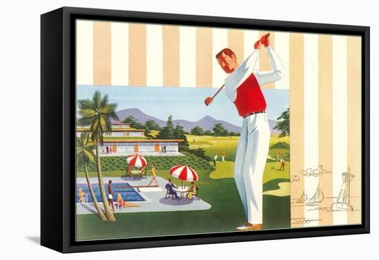 Golfing at Resort, Illustration-null-Framed Stretched Canvas