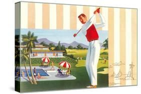 Golfing at Resort, Illustration-null-Stretched Canvas