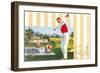 Golfing at Resort, Illustration-null-Framed Art Print