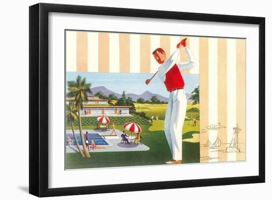 Golfing at Resort, Illustration-null-Framed Art Print