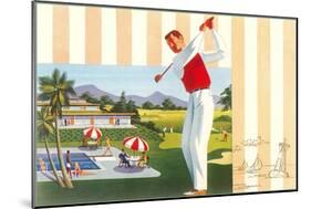 Golfing at Resort, Illustration-null-Mounted Art Print