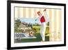 Golfing at Resort, Illustration-null-Framed Premium Giclee Print