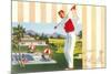 Golfing at Resort, Illustration-null-Mounted Premium Giclee Print