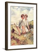 Golfing Couple Looking for Lost Ball-null-Framed Art Print