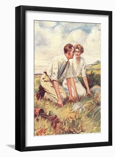 Golfing Couple Looking for Lost Ball-null-Framed Art Print