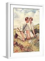 Golfing Couple Looking for Lost Ball-null-Framed Art Print