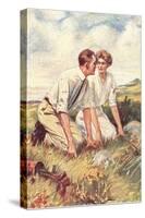 Golfing Couple Looking for Lost Ball-null-Stretched Canvas