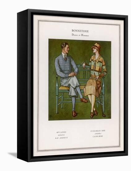 Golfing Couple: The Man Wears Plus-Fours with Matching Socks and Jumper-null-Framed Stretched Canvas