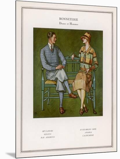 Golfing Couple: The Man Wears Plus-Fours with Matching Socks and Jumper-null-Mounted Art Print