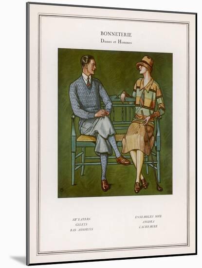 Golfing Couple: The Man Wears Plus-Fours with Matching Socks and Jumper-null-Mounted Art Print