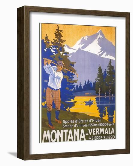 Golfing in Swiss Alps-null-Framed Art Print