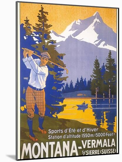 Golfing in Swiss Alps-null-Mounted Art Print