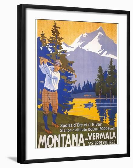 Golfing in Swiss Alps-null-Framed Art Print