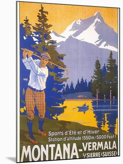 Golfing in Swiss Alps-null-Mounted Art Print