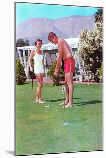 Golfing in Your Bathing Suit, Retro-null-Mounted Art Print