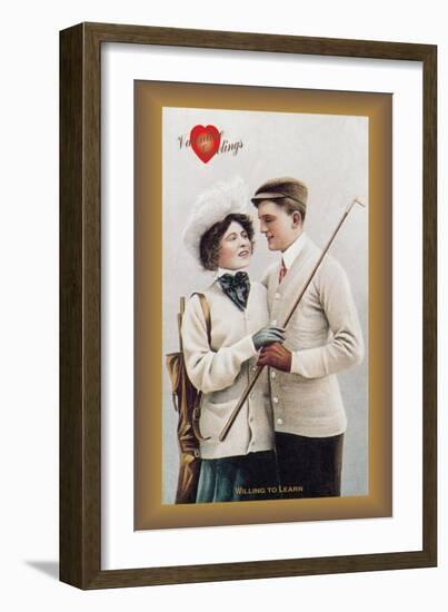 Golfing Lovers-null-Framed Art Print