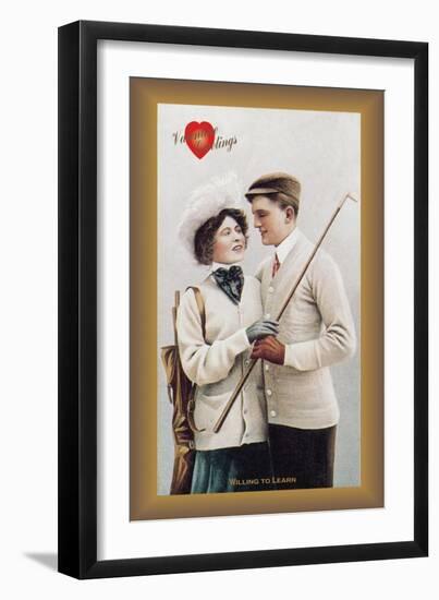 Golfing Lovers-null-Framed Art Print