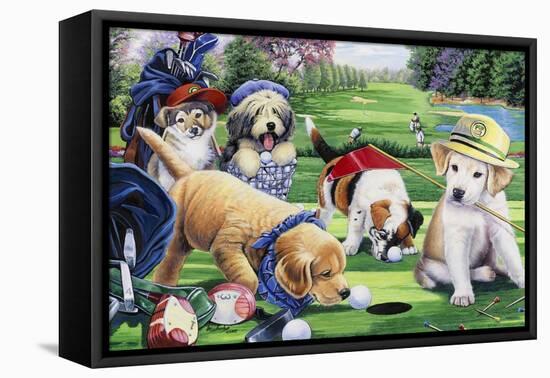 Golfing Puppies-Jenny Newland-Framed Stretched Canvas