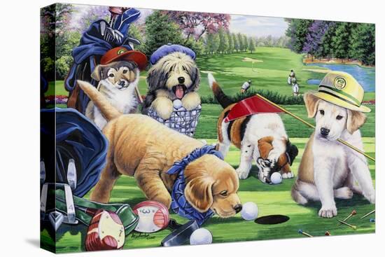 Golfing Puppies-Jenny Newland-Stretched Canvas