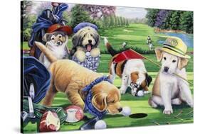 Golfing Puppies-Jenny Newland-Stretched Canvas