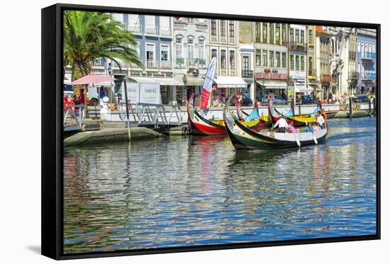 Gondol-Like Moliceiros Boats Navigating on the Central Channel, Aveiro, Beira, Portugal, Europe-G and M Therin-Weise-Framed Stretched Canvas