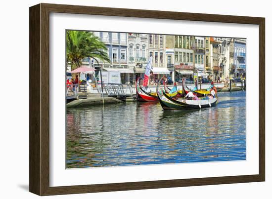 Gondol-Like Moliceiros Boats Navigating on the Central Channel, Aveiro, Beira, Portugal, Europe-G and M Therin-Weise-Framed Photographic Print