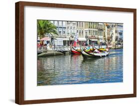 Gondol-Like Moliceiros Boats Navigating on the Central Channel, Aveiro, Beira, Portugal, Europe-G and M Therin-Weise-Framed Photographic Print