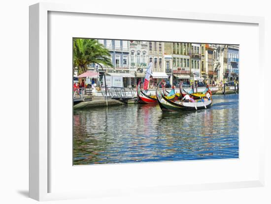 Gondol-Like Moliceiros Boats Navigating on the Central Channel, Aveiro, Beira, Portugal, Europe-G and M Therin-Weise-Framed Photographic Print