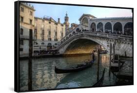 Gondola and Rialto Bridge Evening Light, Venice, Italy-Darrell Gulin-Framed Stretched Canvas