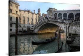 Gondola and Rialto Bridge Evening Light, Venice, Italy-Darrell Gulin-Stretched Canvas