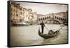 Gondola at the Rialto Bridge on the Grand Canal, Venice, Veneto, Italy-Russ Bishop-Framed Stretched Canvas