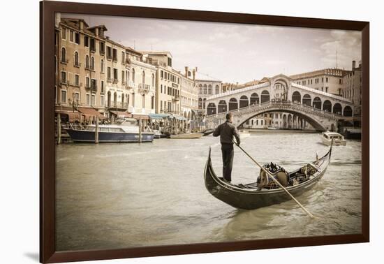 Gondola at the Rialto Bridge on the Grand Canal, Venice, Veneto, Italy-Russ Bishop-Framed Photographic Print