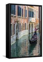 Gondola Boat Passing Through a Narrow Canal, Venice, Veneto, Italy-Stefano Politi Markovina-Framed Stretched Canvas