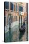 Gondola Boat Passing Through a Narrow Canal, Venice, Veneto, Italy-Stefano Politi Markovina-Stretched Canvas