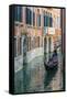 Gondola Boat Passing Through a Narrow Canal, Venice, Veneto, Italy-Stefano Politi Markovina-Framed Stretched Canvas