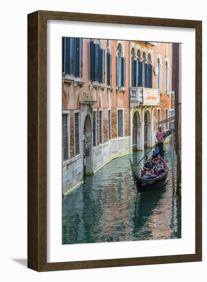 Gondola Boat Passing Through a Narrow Canal, Venice, Veneto, Italy-Stefano Politi Markovina-Framed Photographic Print