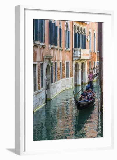 Gondola Boat Passing Through a Narrow Canal, Venice, Veneto, Italy-Stefano Politi Markovina-Framed Photographic Print