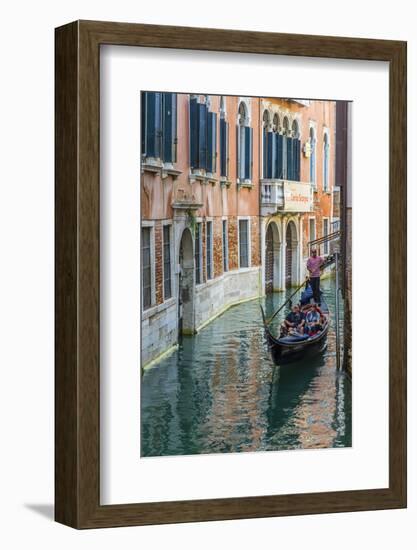 Gondola Boat Passing Through a Narrow Canal, Venice, Veneto, Italy-Stefano Politi Markovina-Framed Photographic Print