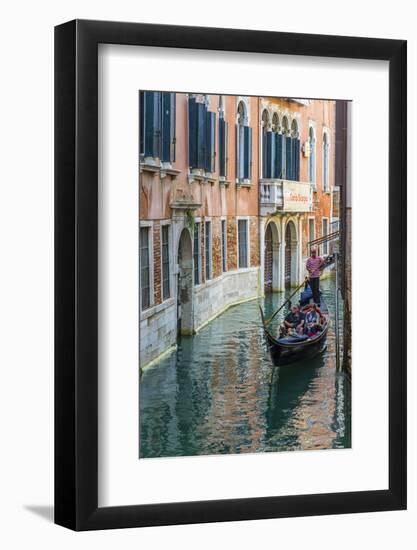 Gondola Boat Passing Through a Narrow Canal, Venice, Veneto, Italy-Stefano Politi Markovina-Framed Photographic Print