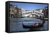 Gondola Grand Canal with Rialto Bridge in Background, Venice, Italy-Darrell Gulin-Framed Stretched Canvas