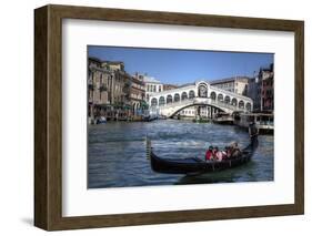 Gondola Grand Canal with Rialto Bridge in Background, Venice, Italy-Darrell Gulin-Framed Photographic Print