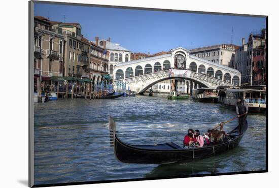 Gondola Grand Canal with Rialto Bridge in Background, Venice, Italy-Darrell Gulin-Mounted Photographic Print