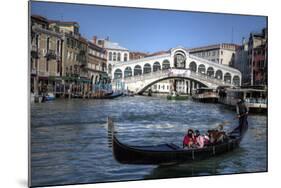 Gondola Grand Canal with Rialto Bridge in Background, Venice, Italy-Darrell Gulin-Mounted Photographic Print