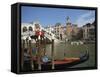 Gondola in Front of the Rialto Bridge on the Grand Canal in Venice, Veneto, Italy-Harding Robert-Framed Stretched Canvas