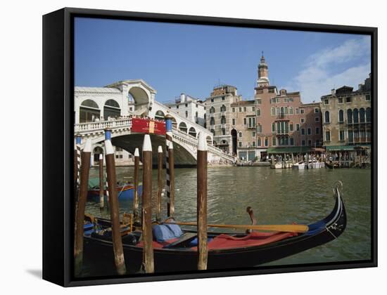 Gondola in Front of the Rialto Bridge on the Grand Canal in Venice, Veneto, Italy-Harding Robert-Framed Stretched Canvas