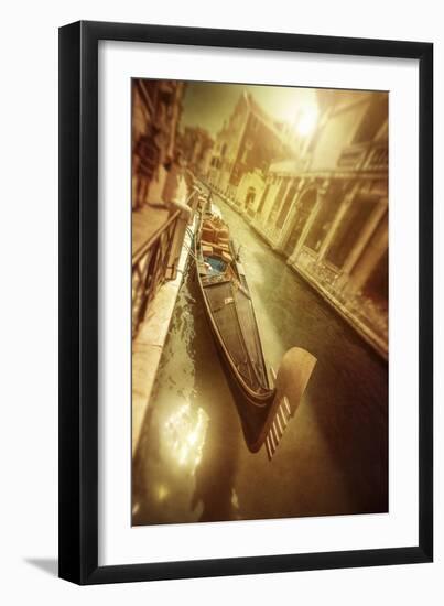 Gondola in Venetian Canal at Sunset, Venice, Italy-null-Framed Photographic Print