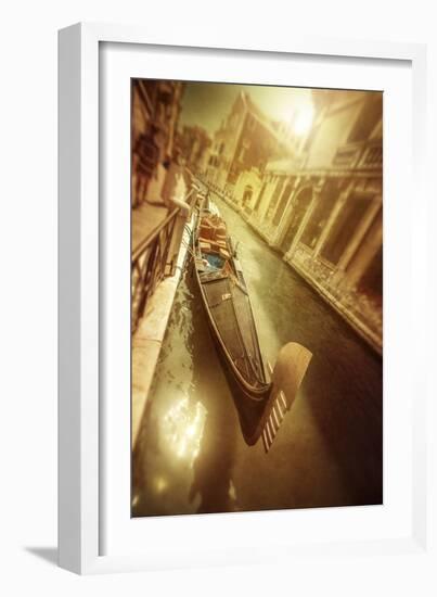 Gondola in Venetian Canal at Sunset, Venice, Italy-null-Framed Photographic Print