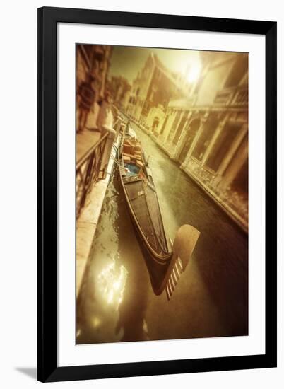 Gondola in Venetian Canal at Sunset, Venice, Italy-null-Framed Photographic Print